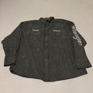 Wrangler Jack Daniels Mens XXL Western Snap Shirt Black Silver Pinstripe
